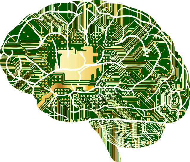 A graphic of a brain in the style of a computer board. 