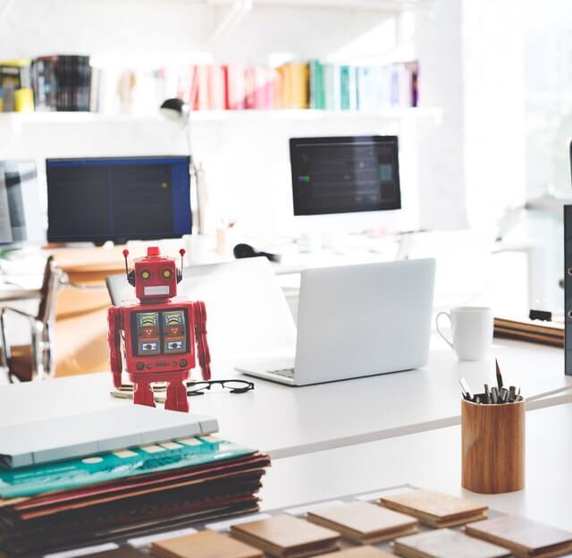 robot on a desk. 